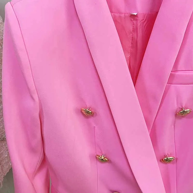 Womens Hot Pink Pantsuit Blazer   High Waist Nine-Point Suit Pants
