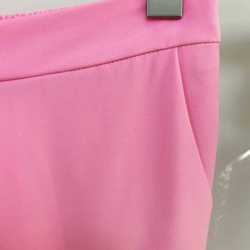 Womens Hot Pink Pantsuit Blazer   High Waist Nine-Point Suit Pants