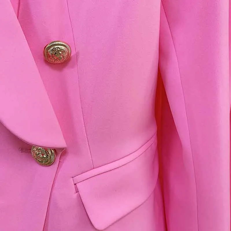 Womens Hot Pink Pantsuit Blazer   High Waist Nine-Point Suit Pants