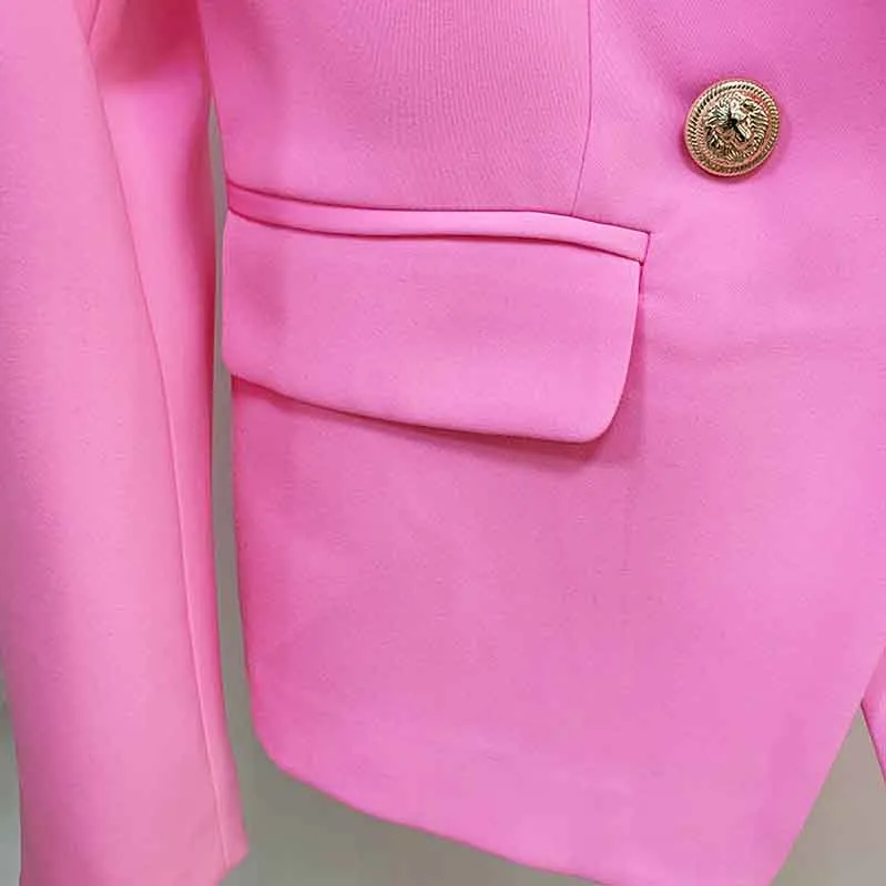 Womens Hot Pink Pantsuit Blazer   High Waist Nine-Point Suit Pants