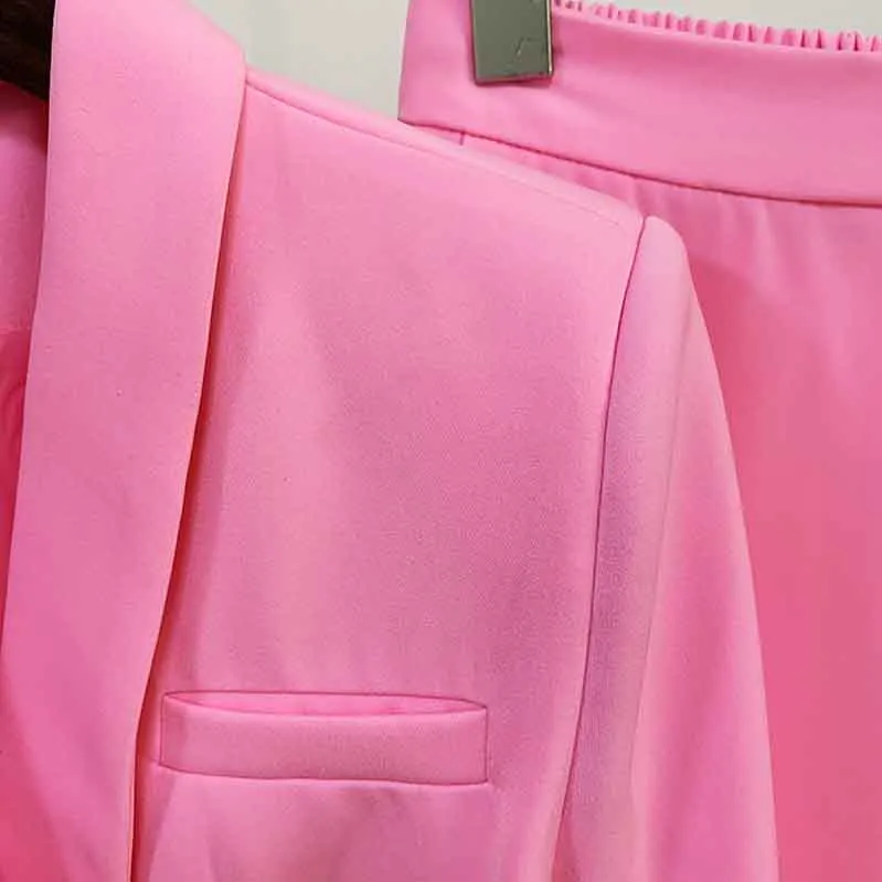 Womens Hot Pink Pantsuit Blazer   High Waist Nine-Point Suit Pants