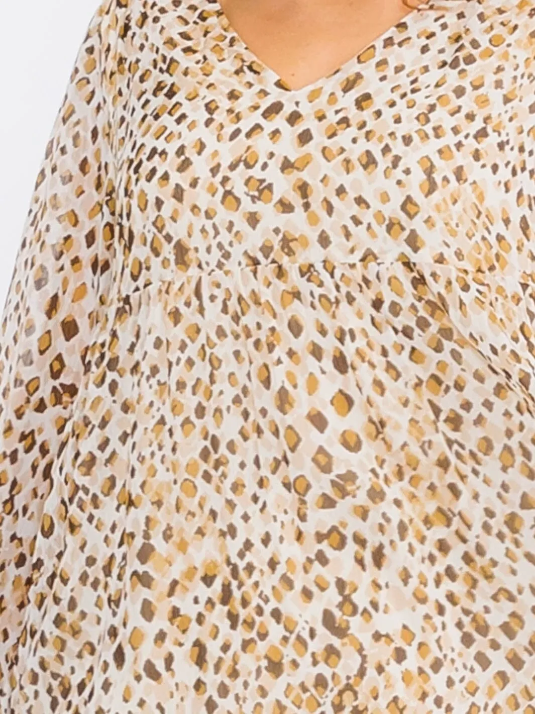 WOMEN'S LONG SLEEVES V-NECK TUNIC  ANIMAL PRINT TUNIC MINI DRESS