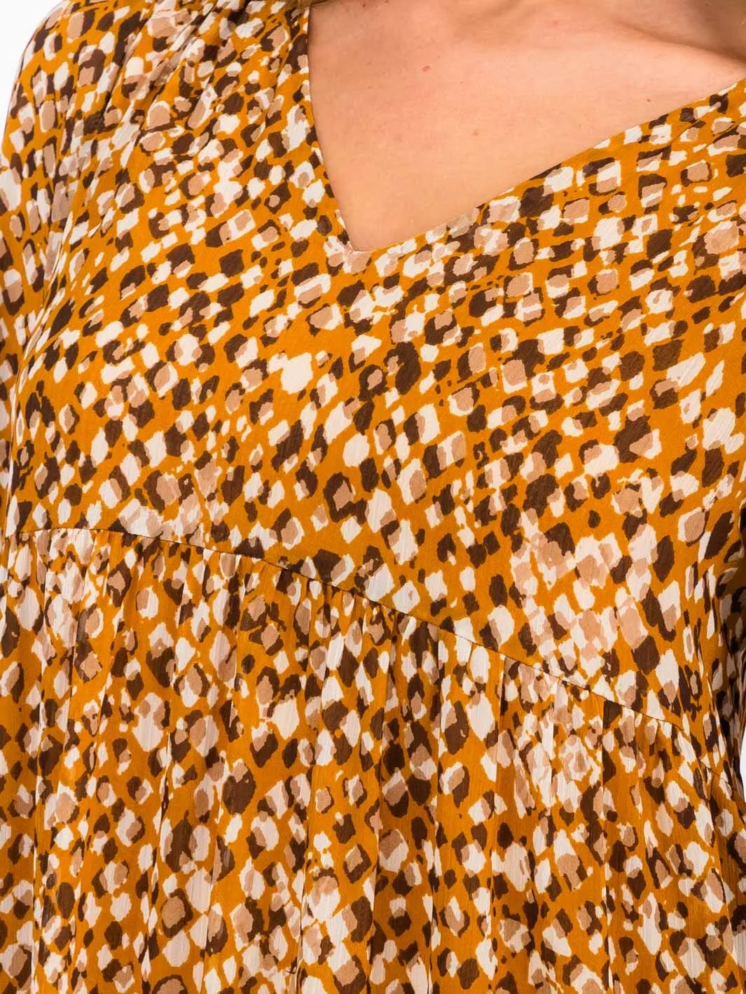 WOMEN'S LONG SLEEVES V-NECK TUNIC  ANIMAL PRINT TUNIC MINI DRESS