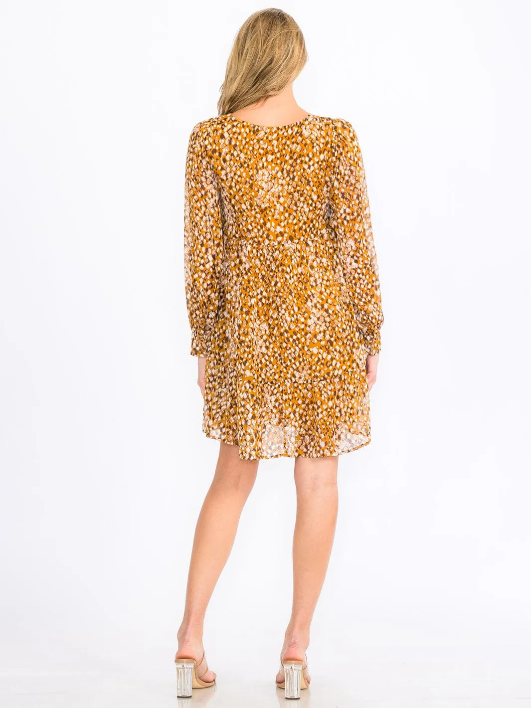 WOMEN'S LONG SLEEVES V-NECK TUNIC  ANIMAL PRINT TUNIC MINI DRESS
