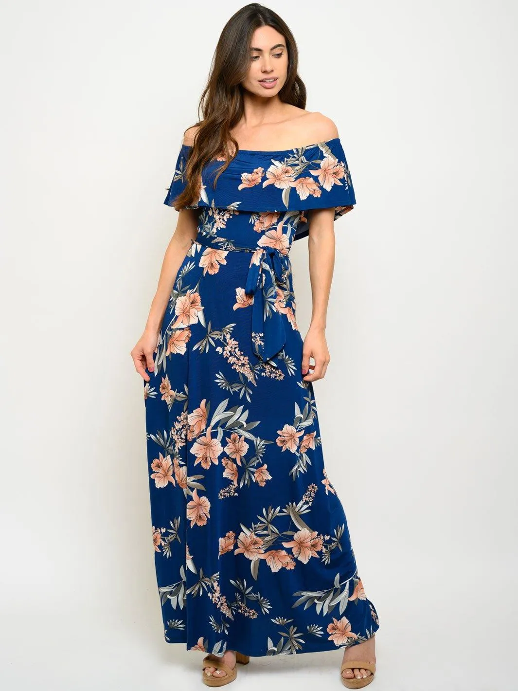WOMEN'S OFF SHOULDER FLORAL MAXI DRESS
