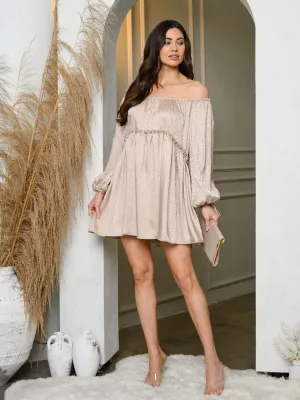 WOMEN'S OFF SHOULDER LONG SLEEVE ELASTIC WAIST MINI DRESS