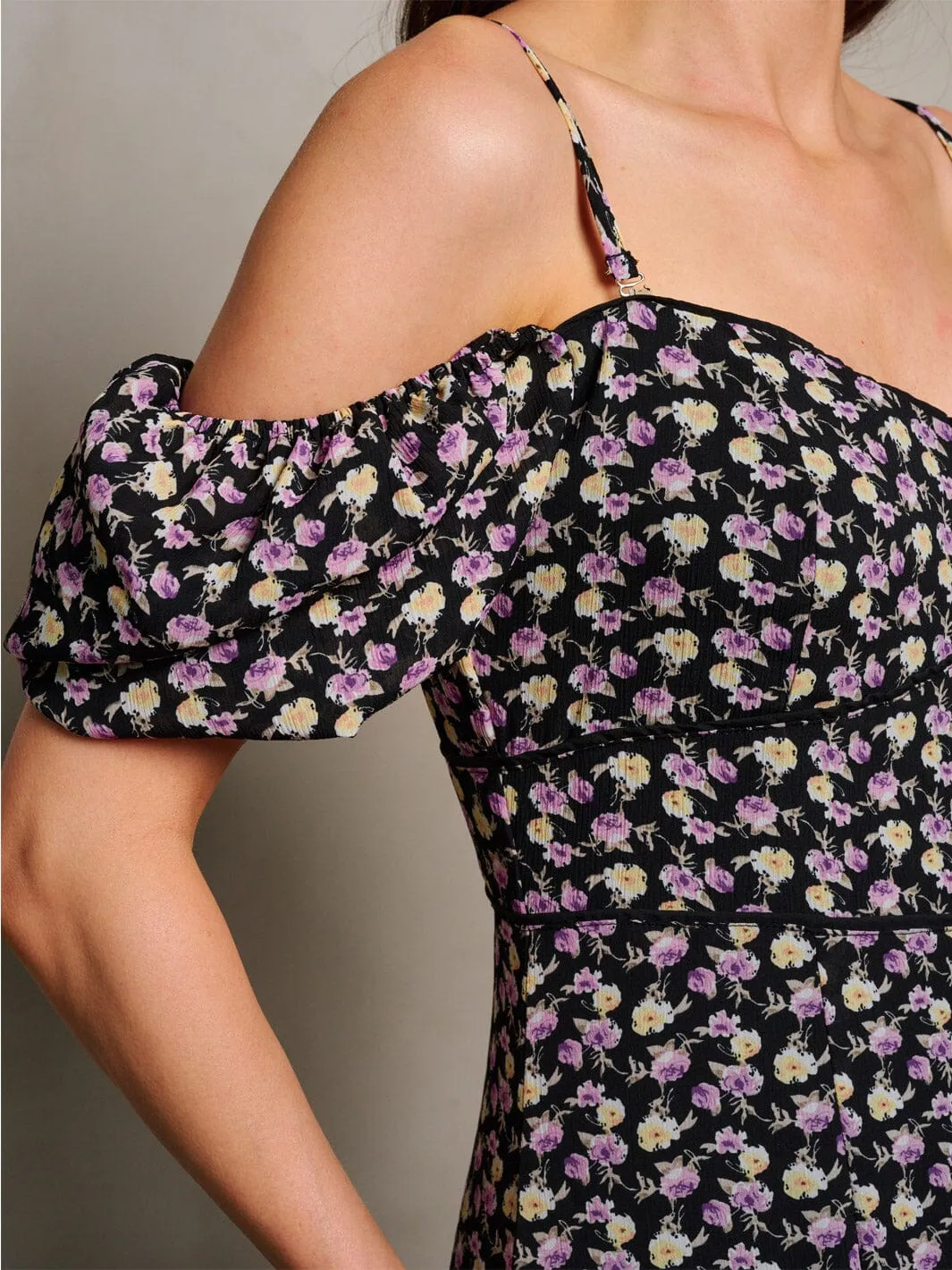 WOMEN'S OFF SHOULDER RUFFLE FLORAL MAXI DRESS