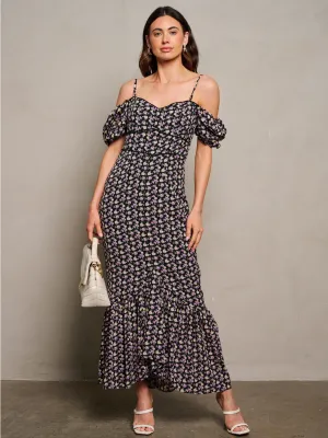 WOMEN'S OFF SHOULDER RUFFLE FLORAL MAXI DRESS