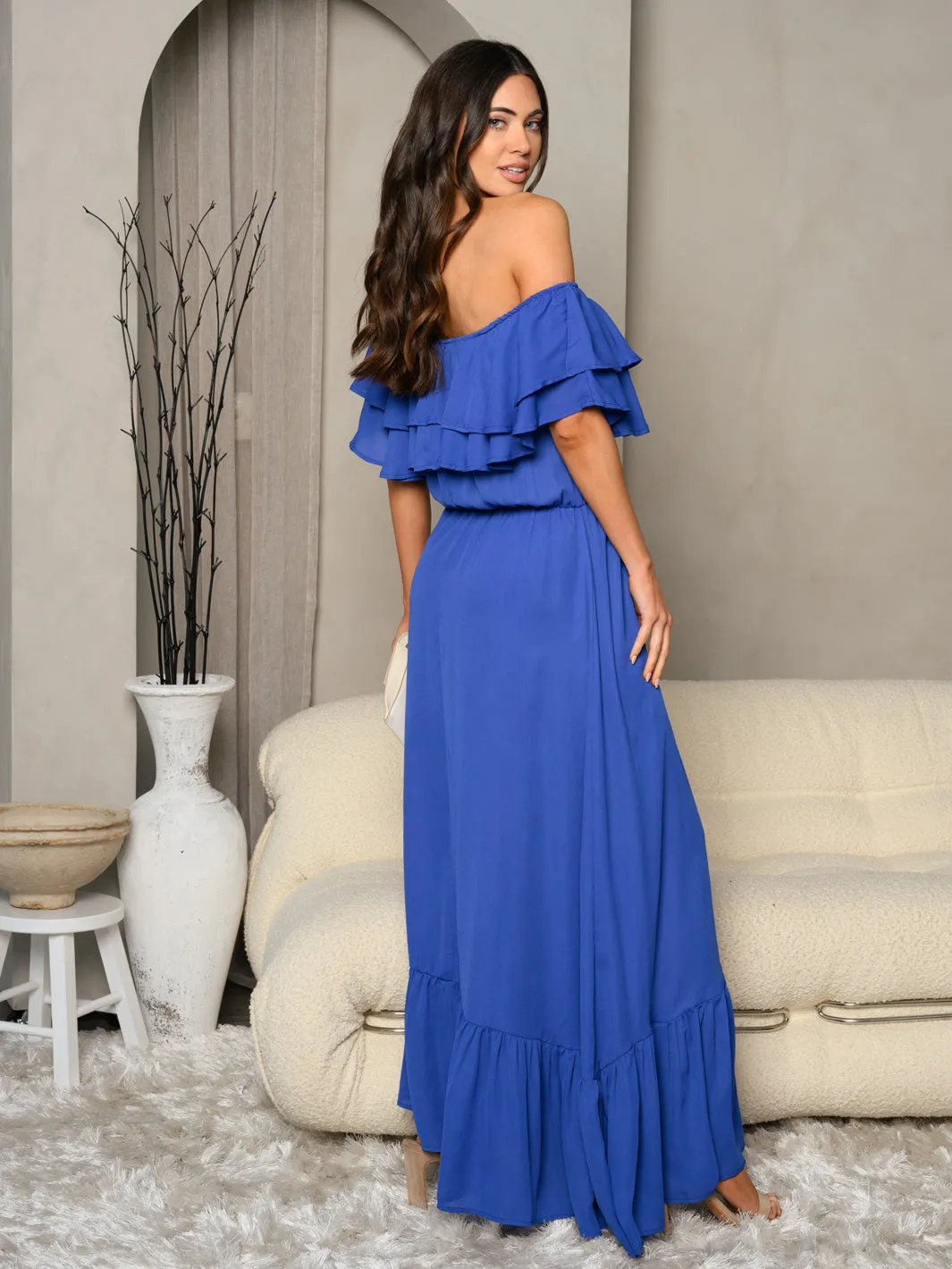 WOMEN'S OFF SHOULDER RUFFLE MAXI DRESS