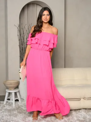 WOMEN'S OFF SHOULDER RUFFLE MAXI DRESS