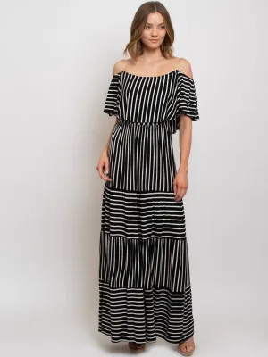 WOMEN'S OFF SHOULDER STRIPED MAXI DRESS