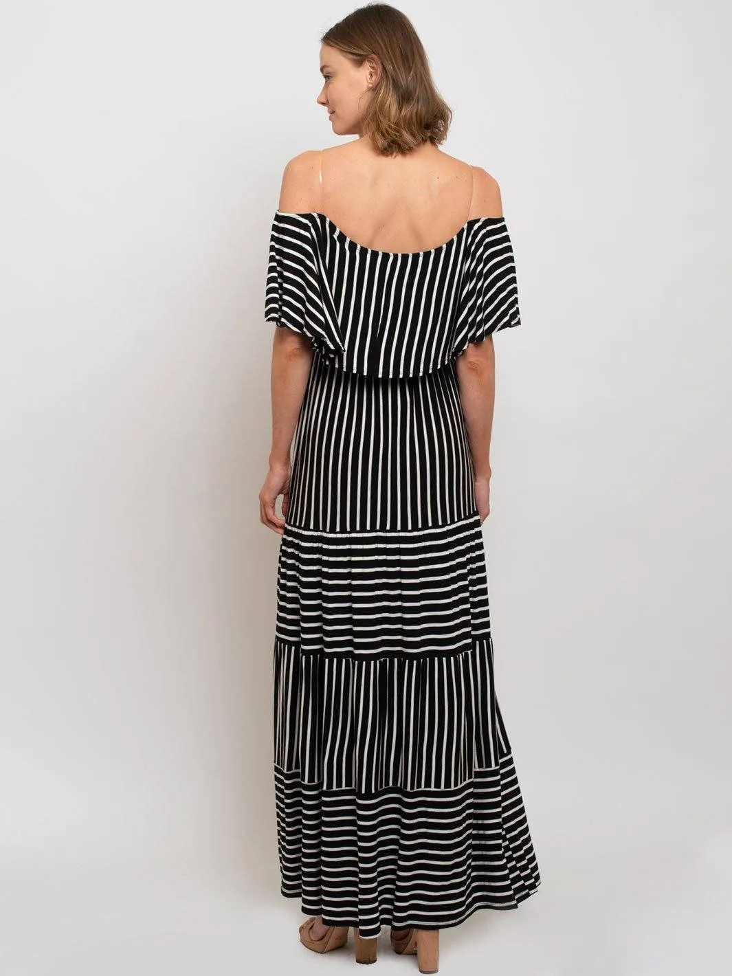 WOMEN'S OFF SHOULDER STRIPED MAXI DRESS