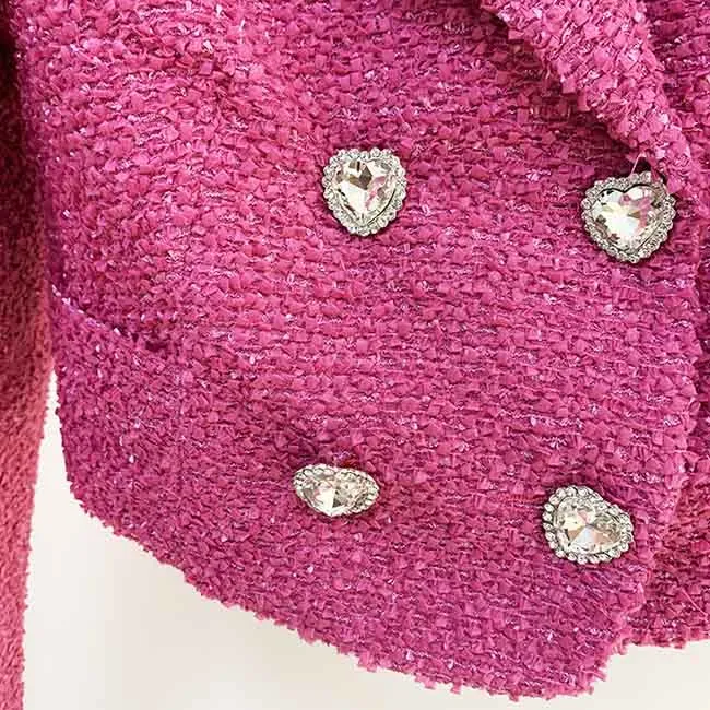 Womens Rose Pink Two Piece Short Coat with Long Sleeves   Short Skirt Formal Set