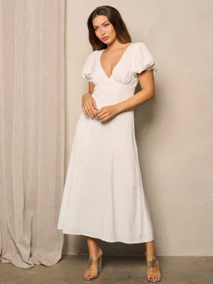 WOMEN'S SHORT PUFF SLEEVE V-NECK MAXI DRESS