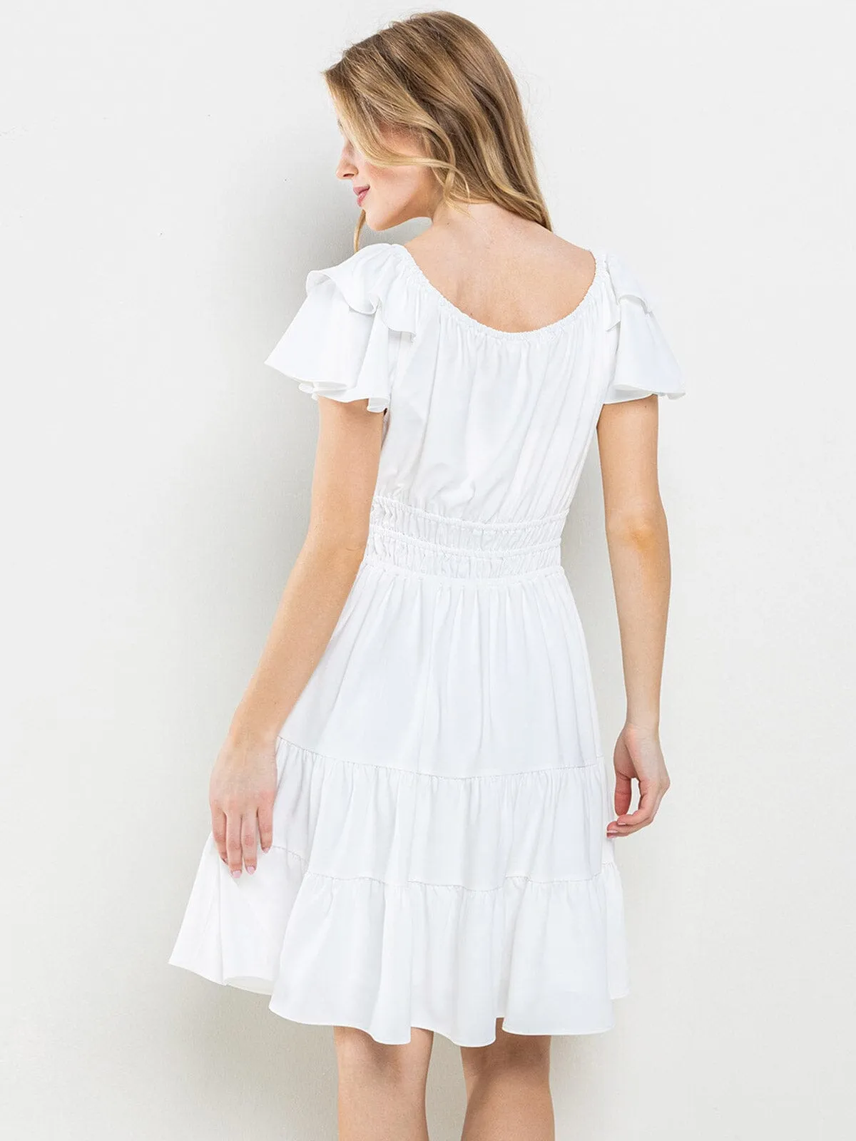 WOMEN'S SHORT SLEEVES  TIERED TUNIC MINI DRESS