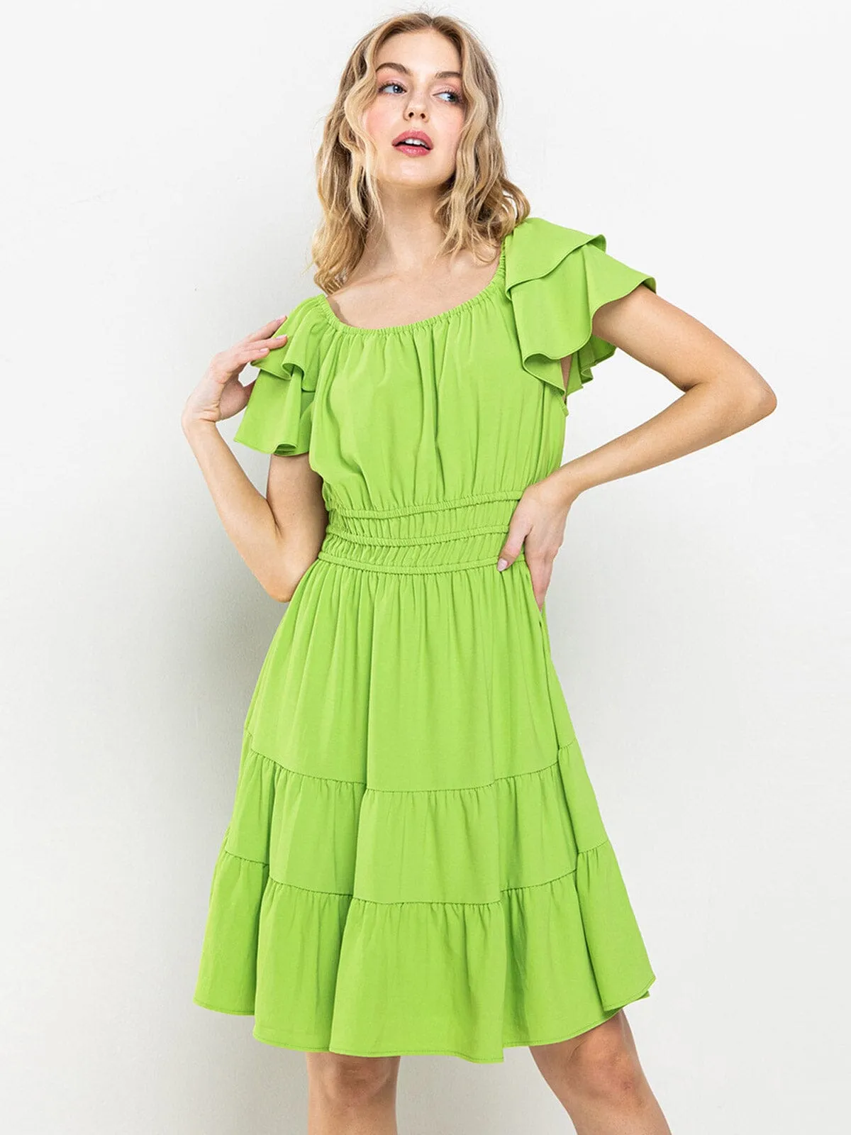 WOMEN'S SHORT SLEEVES  TIERED TUNIC MINI DRESS