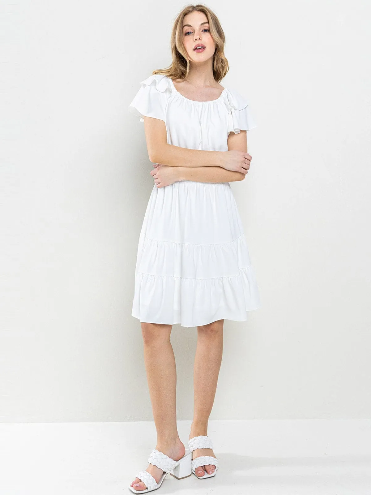 WOMEN'S SHORT SLEEVES  TIERED TUNIC MINI DRESS