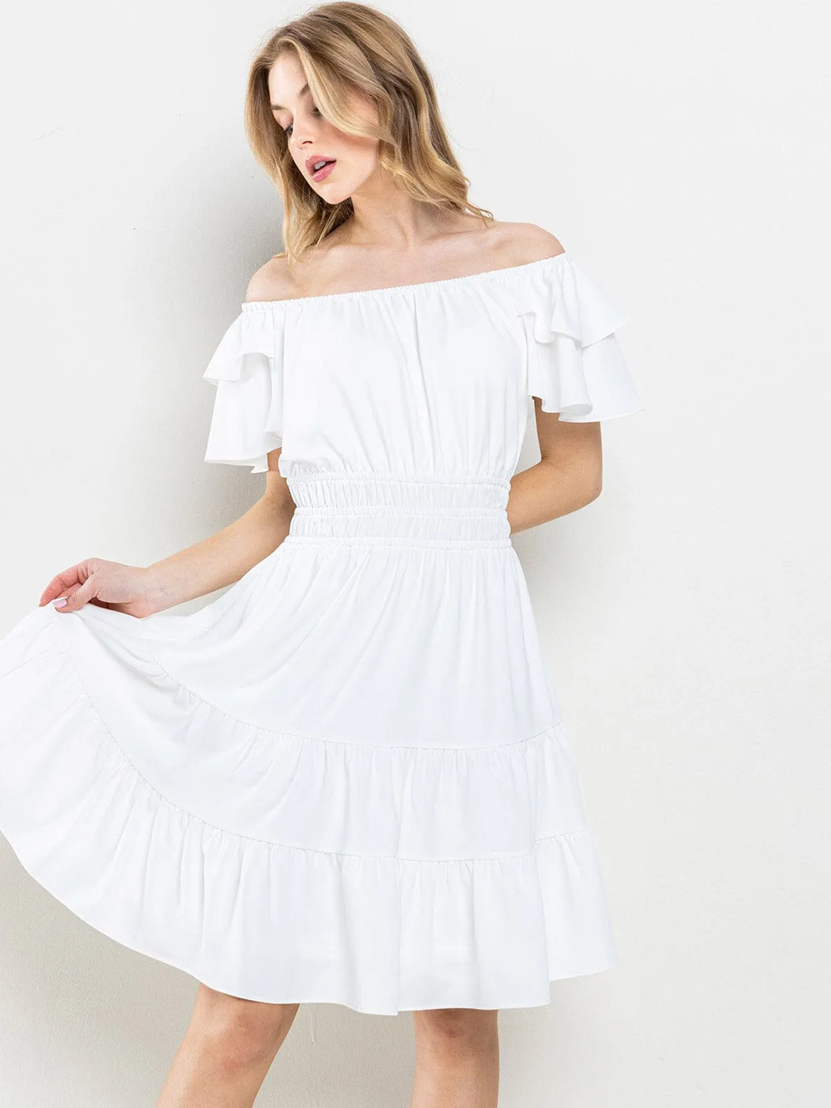 WOMEN'S SHORT SLEEVES  TIERED TUNIC MINI DRESS