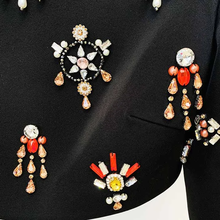 Women's Skirt Suit Fitted nail bead diamond Short Crop Jacket   Mini Skirt Suit