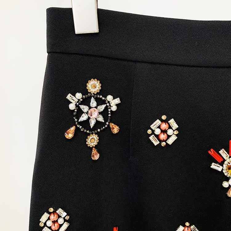 Women's Skirt Suit Fitted nail bead diamond Short Crop Jacket   Mini Skirt Suit