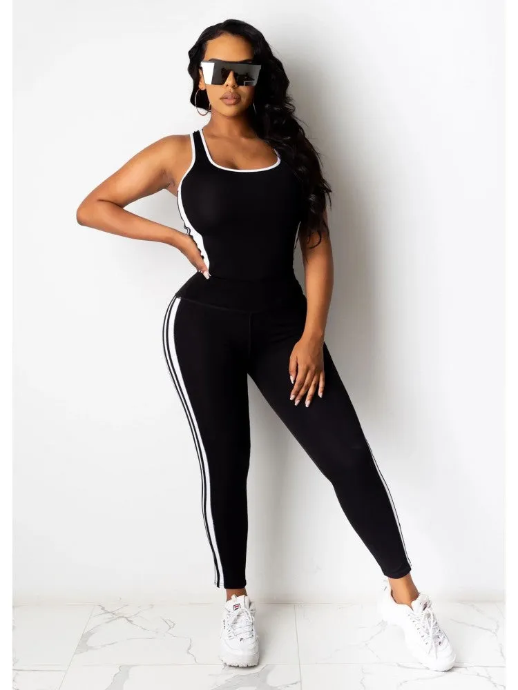 Women's Striped Hooded Collar Three-Piece Jogging Suit