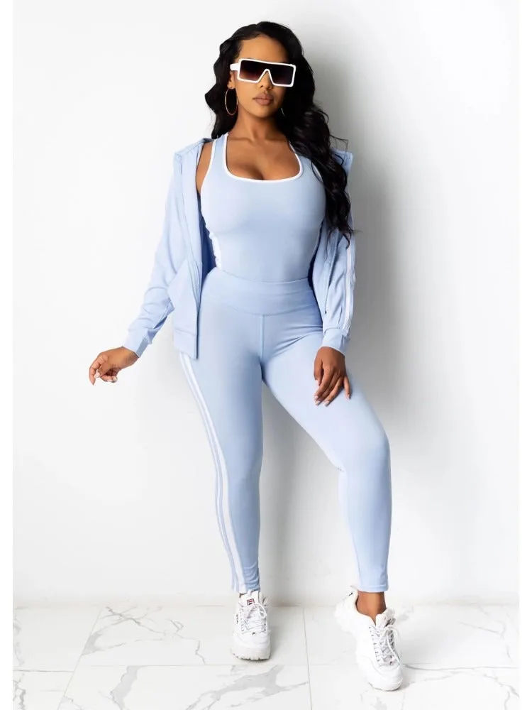Women's Striped Hooded Collar Three-Piece Jogging Suit