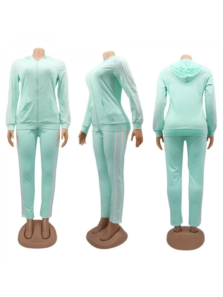 Women's Striped Hooded Collar Three-Piece Jogging Suit