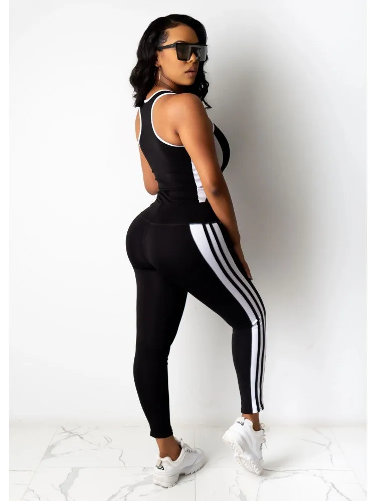 Women's Striped Hooded Collar Three-Piece Jogging Suit