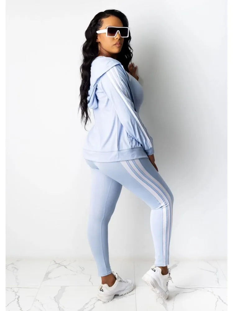 Women's Striped Hooded Collar Three-Piece Jogging Suit