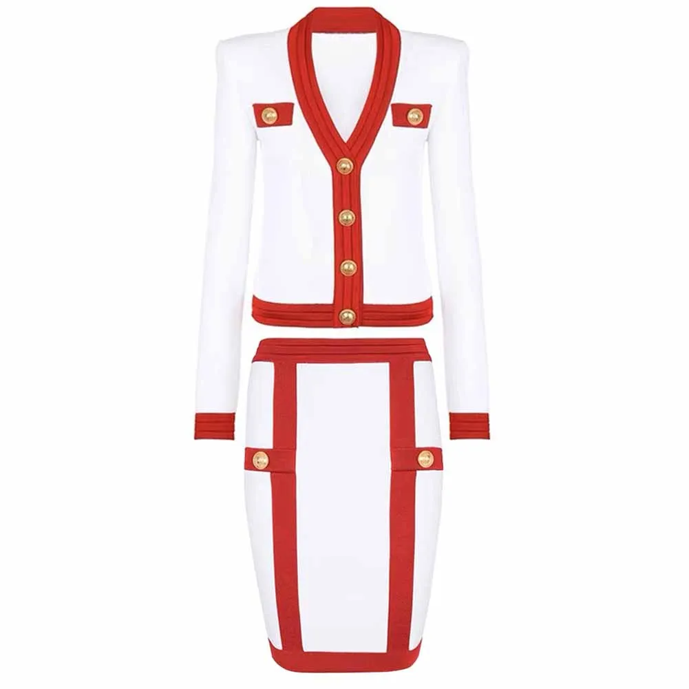 Women's Striped Suit Long Sleeve Short Mini 2 Pieces Sweater   Skirt Suit