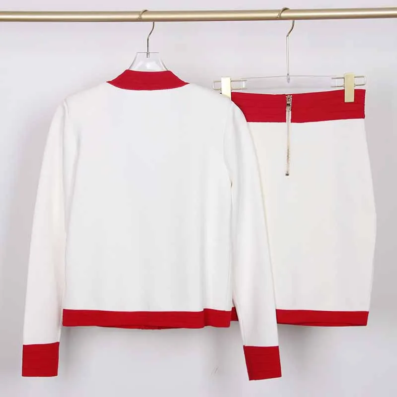 Women's Striped Suit Long Sleeve Short Mini 2 Pieces Sweater   Skirt Suit