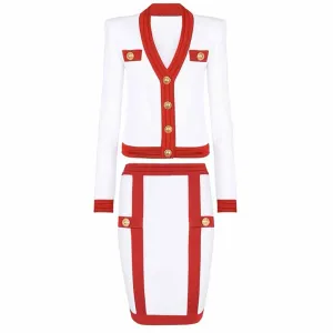 Women's Striped Suit Long Sleeve Short Mini 2 Pieces Sweater   Skirt Suit
