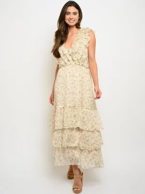 WOMEN'S V-NECK RUFFLE FLORAL MAXI DRESS