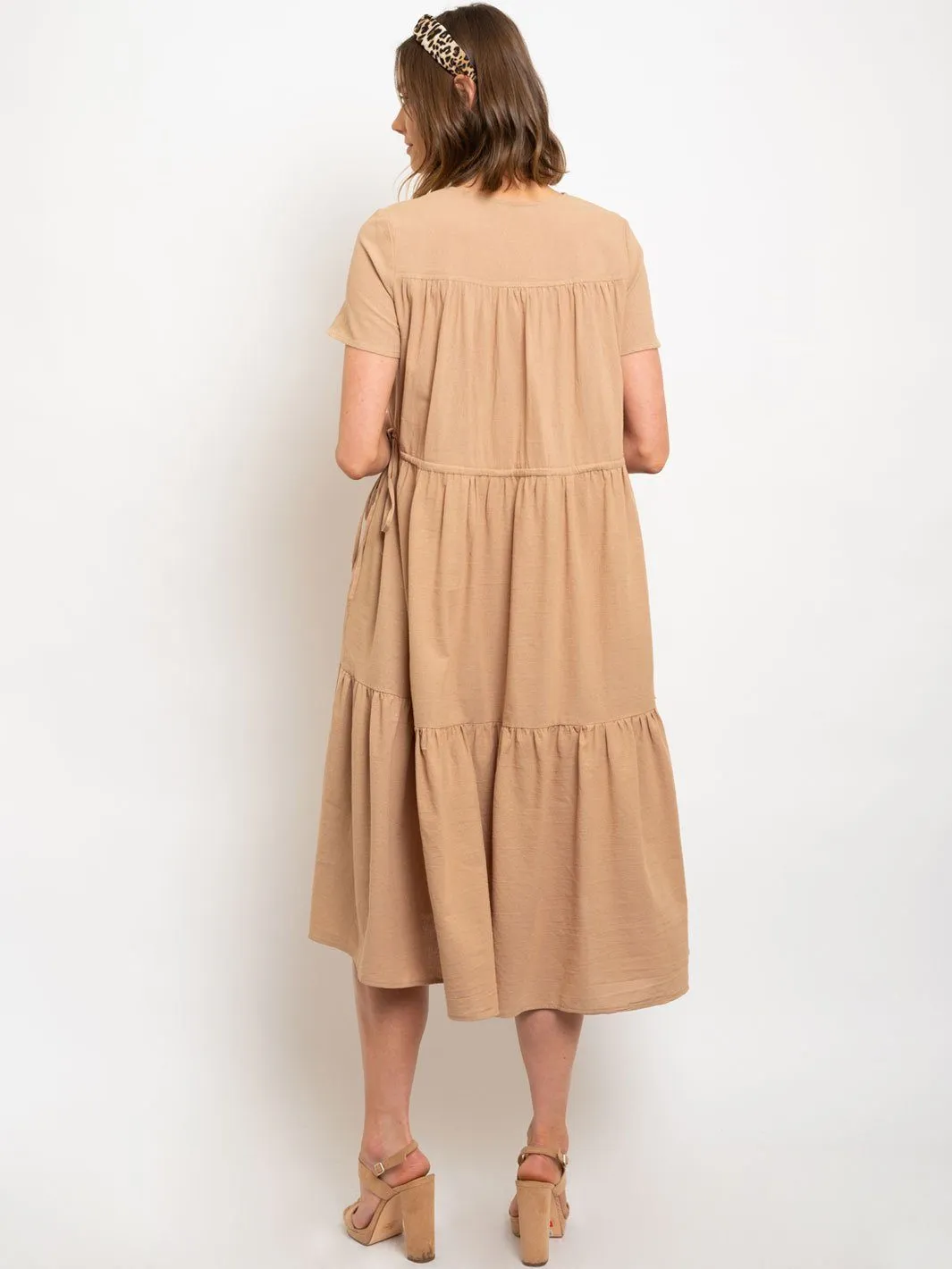 WOMEN'S V-NECK TIERED MIDI DRESS