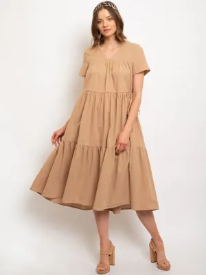 WOMEN'S V-NECK TIERED MIDI DRESS