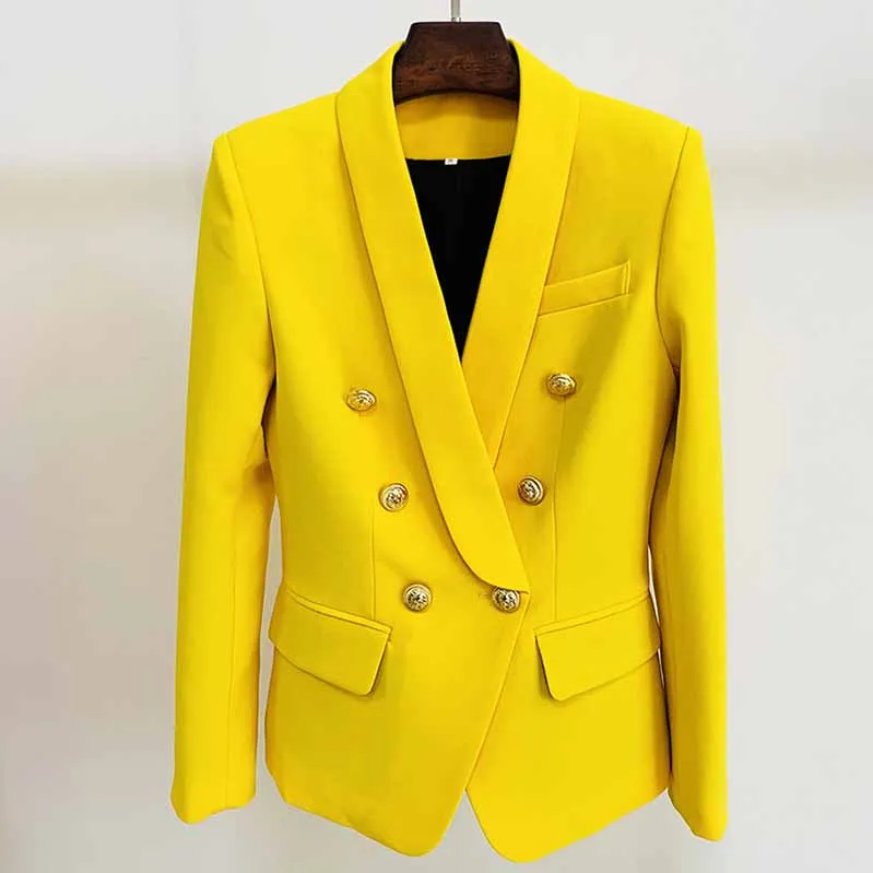 Womens Yellow Pantsuits Blazer   High Waist Nine-Point Suit Pants
