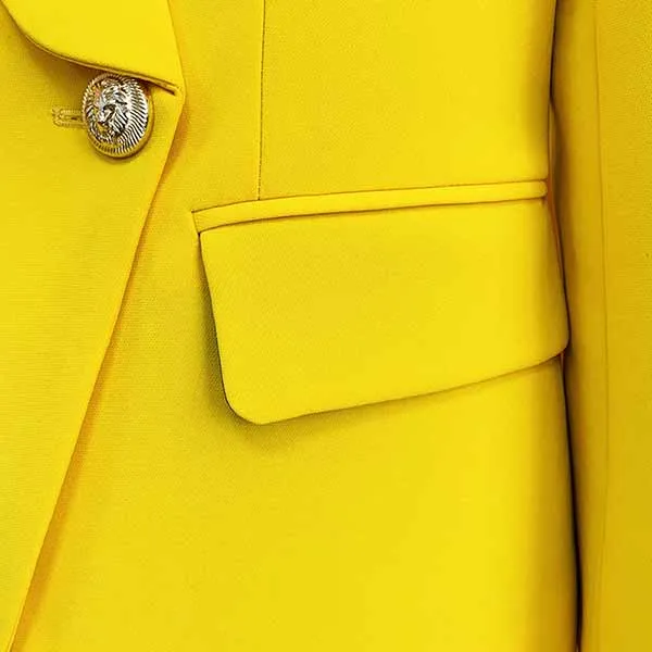 Womens Yellow Pantsuits Blazer   High Waist Nine-Point Suit Pants
