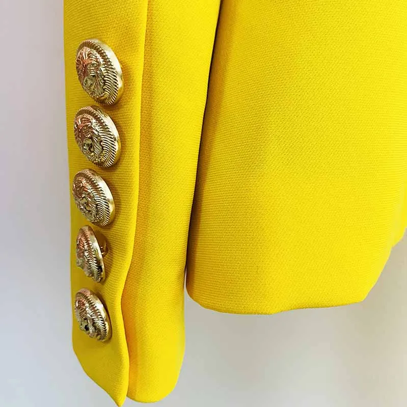 Womens Yellow Pantsuits Blazer   High Waist Nine-Point Suit Pants