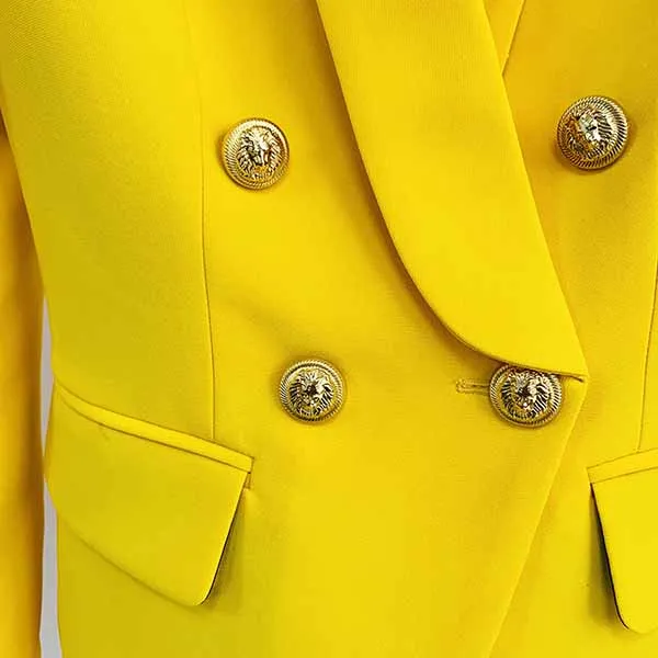 Womens Yellow Pantsuits Blazer   High Waist Nine-Point Suit Pants