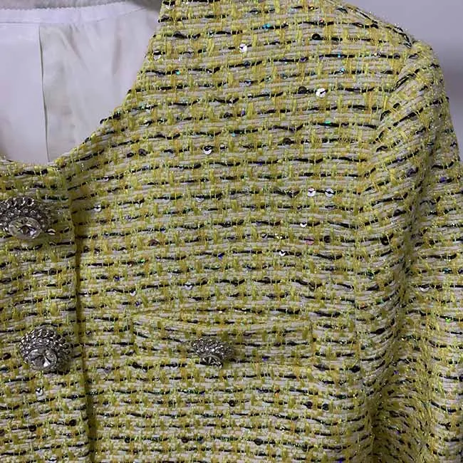 Womens Yellow Three Piece Suit   Short Skirt Formal Set