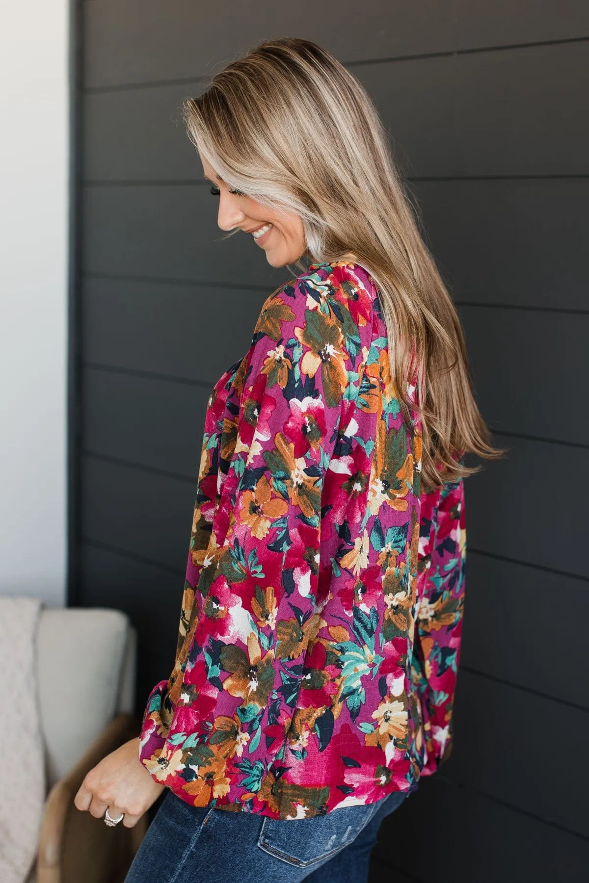 Won't Miss A Thing Floral Blouse- Fuchsia