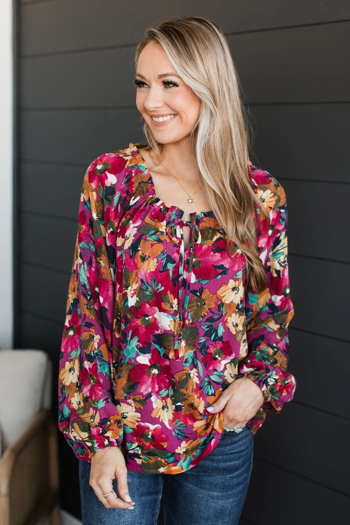 Won't Miss A Thing Floral Blouse- Fuchsia