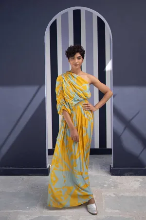 YAM   I  L'illa TSUBA BLUE DRESS 1  (DRESS) CREPE YELLOW & BLUE YAMBILLIE46