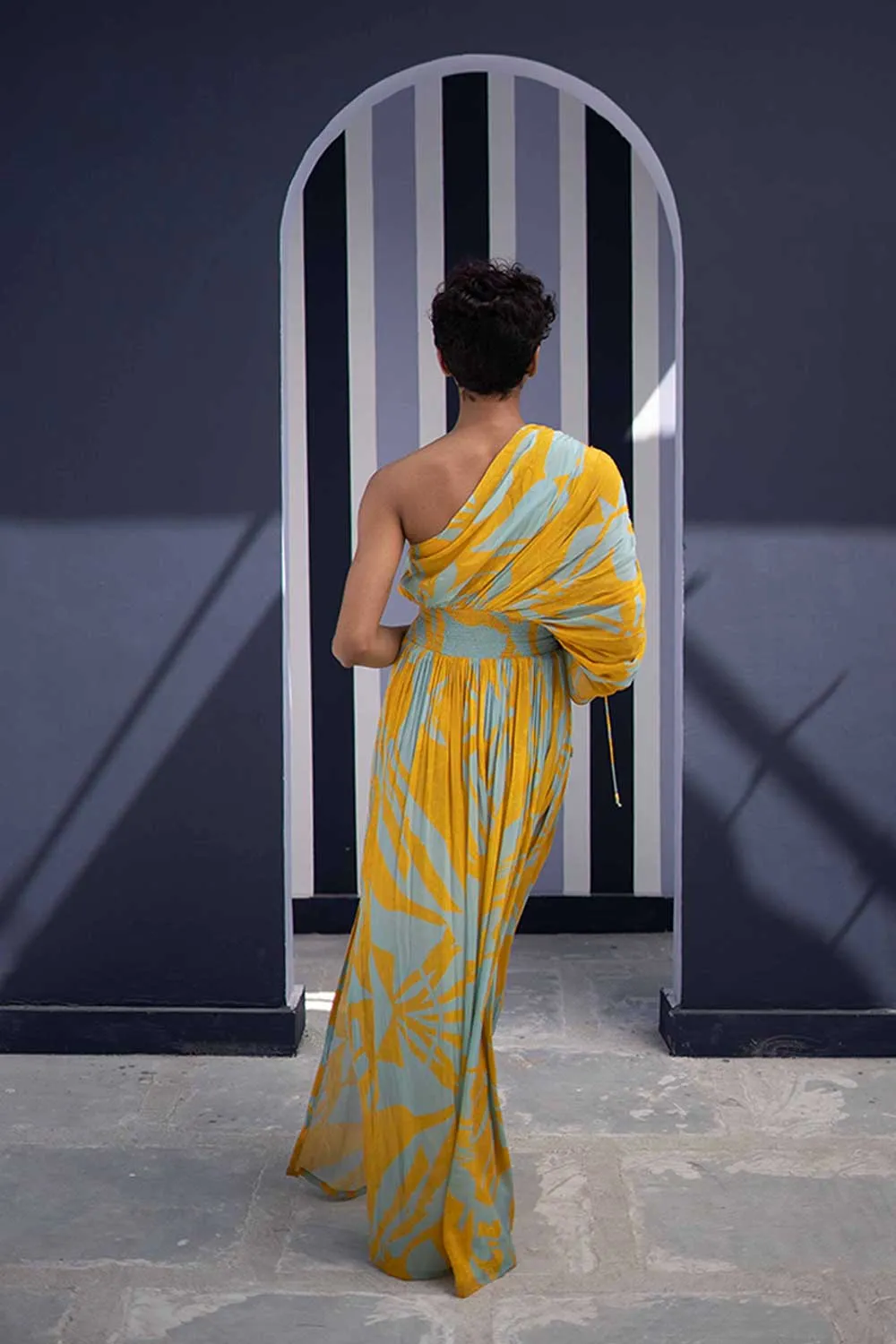 YAM   I  L'illa TSUBA BLUE DRESS 1  (DRESS) CREPE YELLOW & BLUE YAMBILLIE46