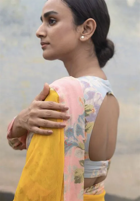 Yam   I   Radda Fauji Blouse BLOUSE  MULMUL BLUE & PINK An Indian Summer YAMBL20