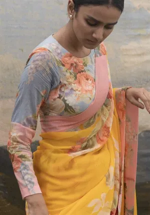 Yam   I   Radda Fauji Blouse BLOUSE  MULMUL BLUE & PINK An Indian Summer YAMBL20