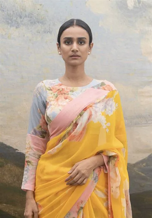 Yam   I   Radda Fauji Blouse BLOUSE  MULMUL BLUE & PINK An Indian Summer YAMBL20