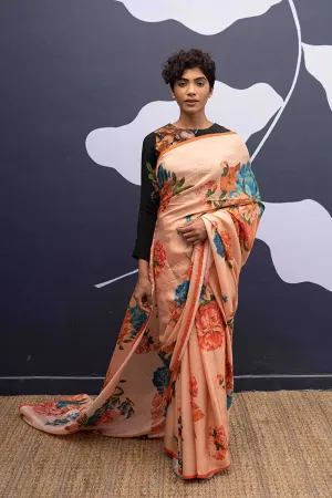 YAM   I  Rambla CORFU PEACH SAREE 1  (SAREE)  [BLOUSE STITCHED/ UNSTITCHED NOT INCLUDED] PURE HABUTAI SILK PEACH YAMSR23