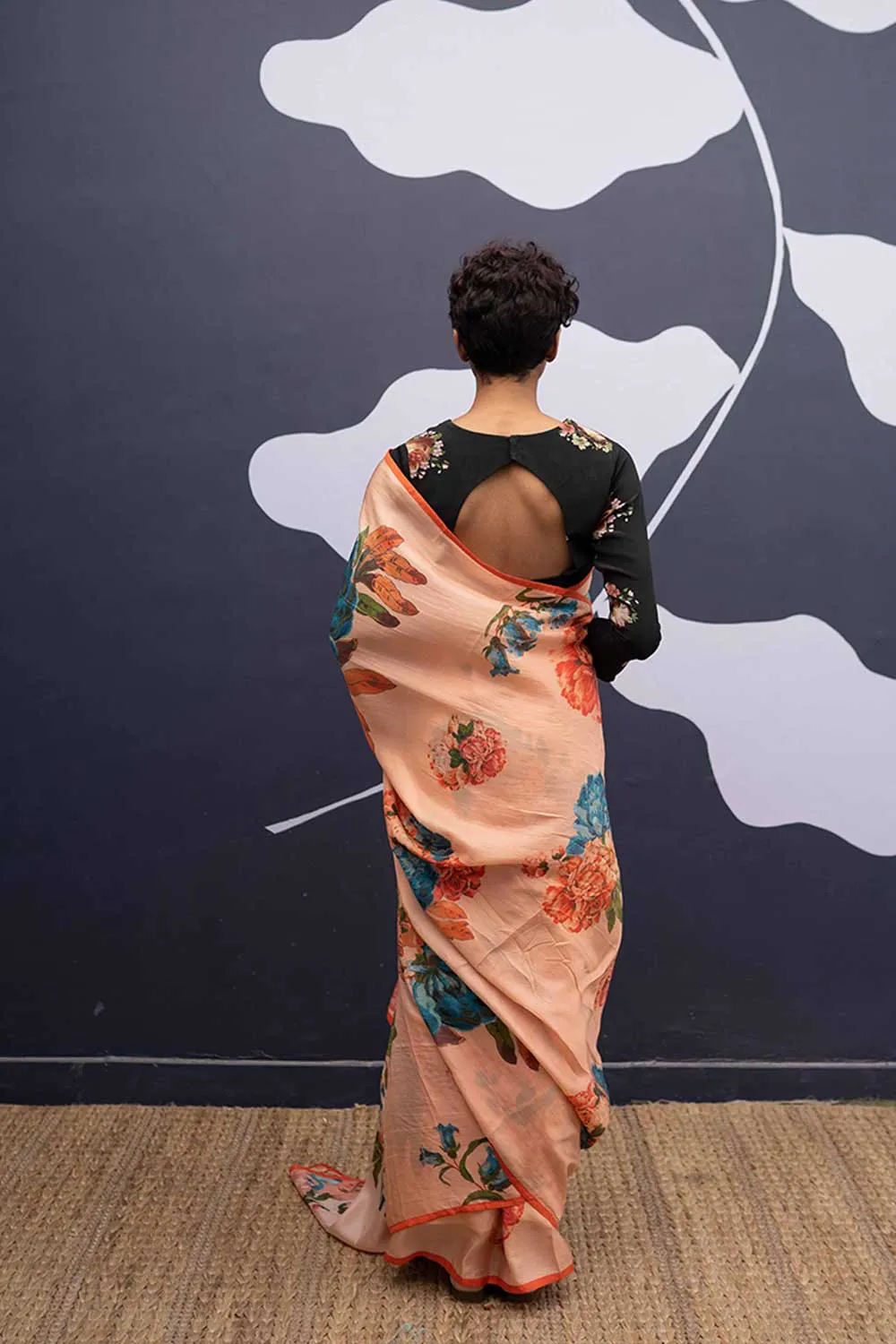 YAM   I  Rambla CORFU PEACH SAREE 1  (SAREE)  [BLOUSE STITCHED/ UNSTITCHED NOT INCLUDED] PURE HABUTAI SILK PEACH YAMSR23
