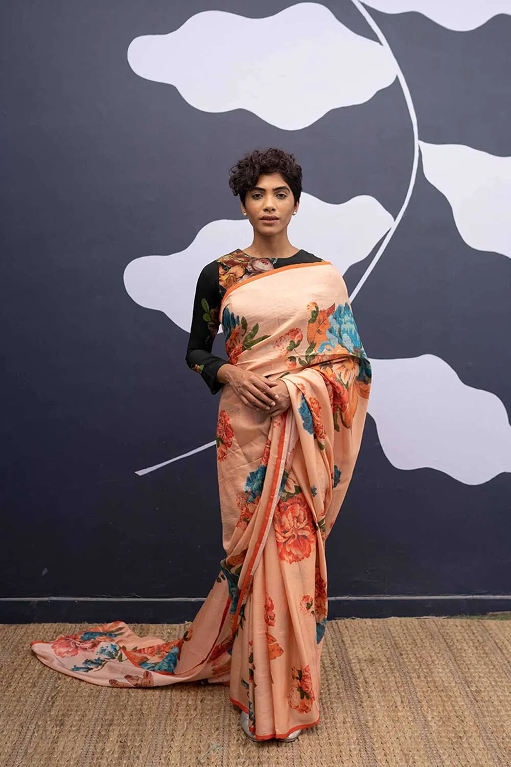 YAM   I  Rambla CORFU PEACH SAREE 1  (SAREE)  [BLOUSE STITCHED/ UNSTITCHED NOT INCLUDED] PURE HABUTAI SILK PEACH YAMSR23
